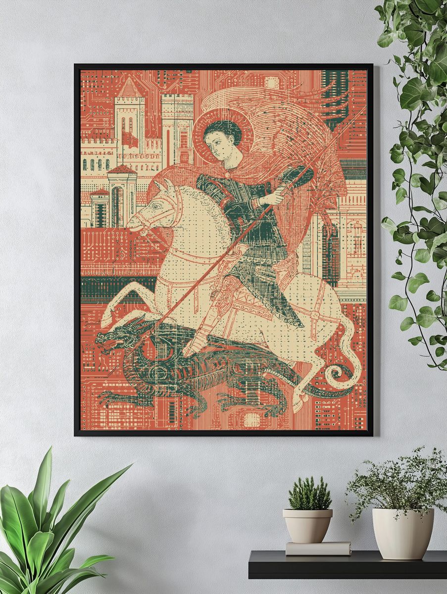Saint George and Dragon Illustration Poster. — room view 4