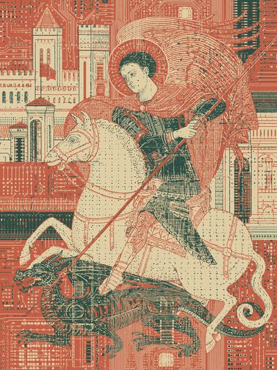 Saint George and Dragon Illustration Poster. poster