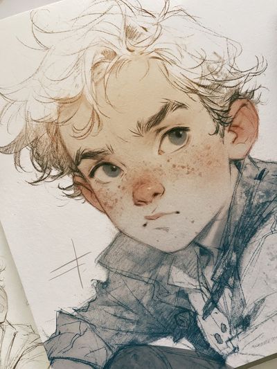 Curly Haired Boy Portrait Print. poster