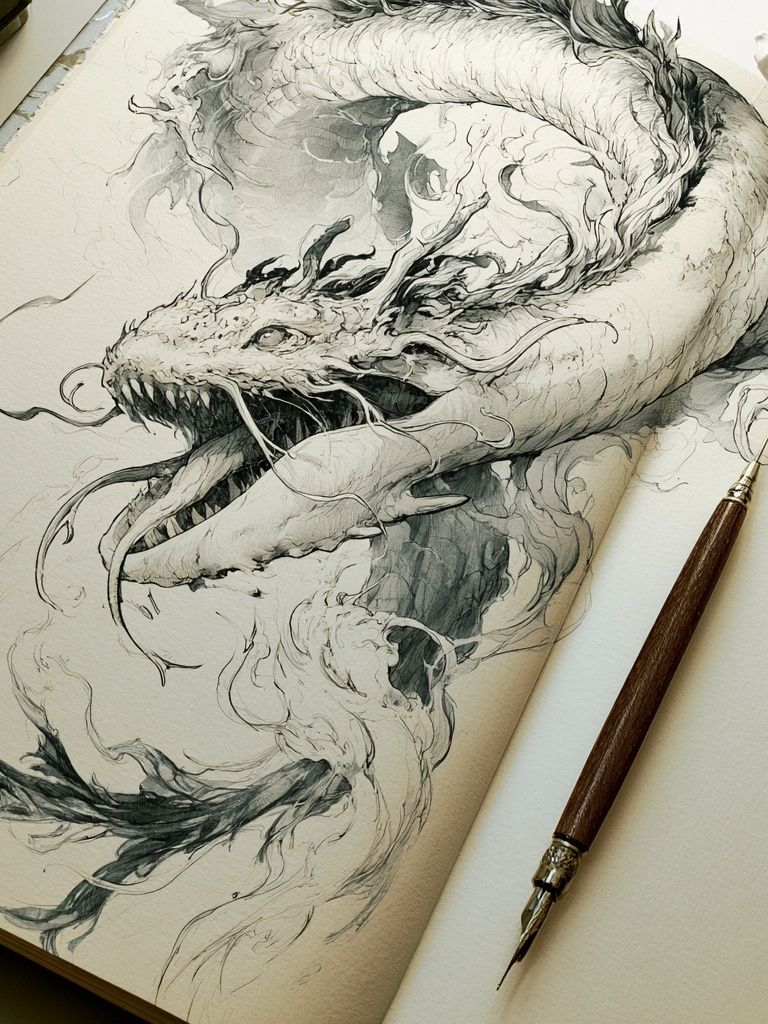 Dragon Ink Illustration Poster. poster — illustration art
