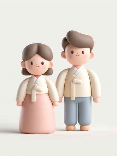 Korean Couple Figurine Illustration Print.