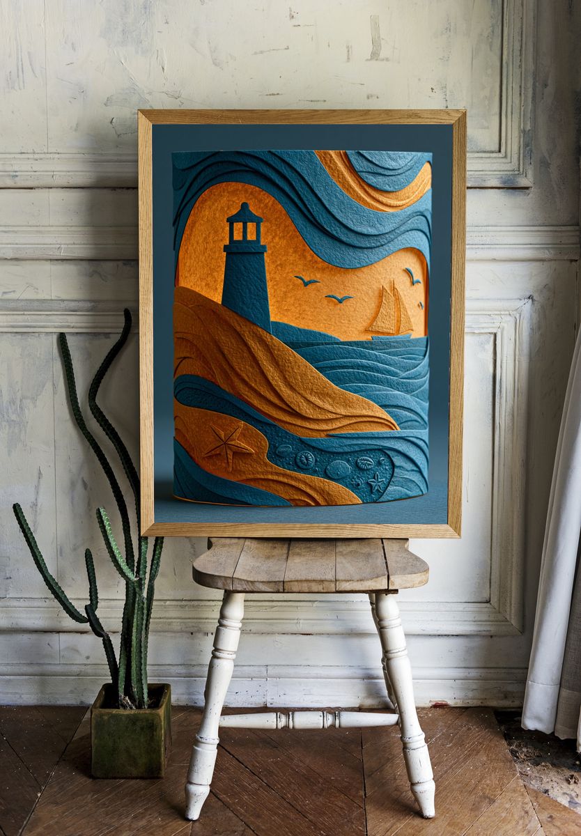 Lighthouse Seascape Illustration Poster. room preview