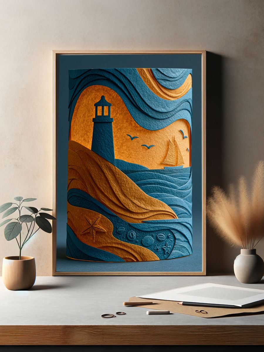 Lighthouse Seascape Illustration Poster. — room view 2