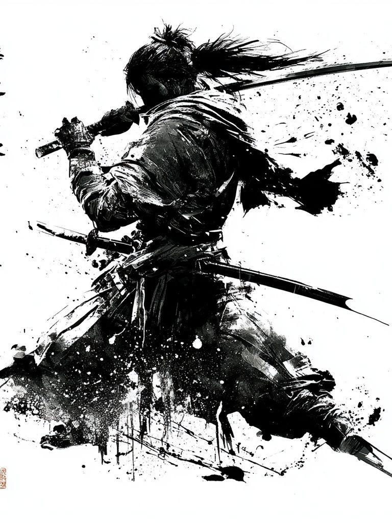 Samurai Ink Wash Poster. poster — illustration art