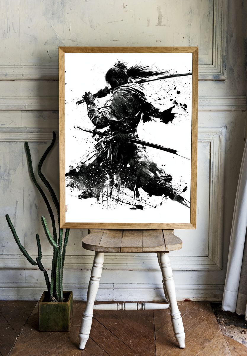 Samurai Ink Wash Poster. — room view 1