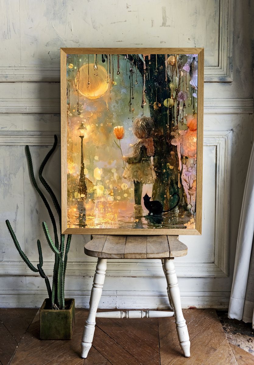 Girl with Tulip Fantasy Print. room preview