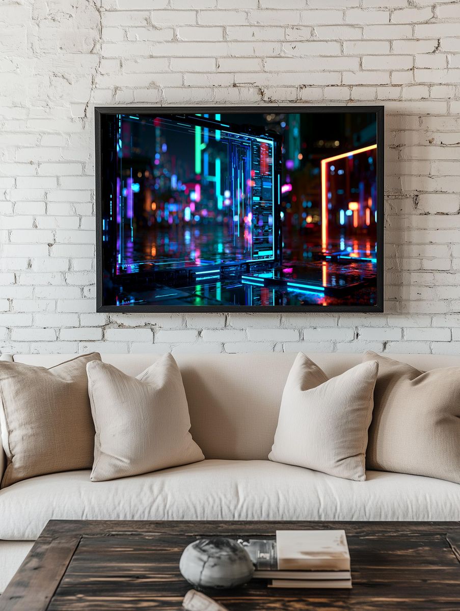 Neon Cyberpunk Cityscape Print. room preview