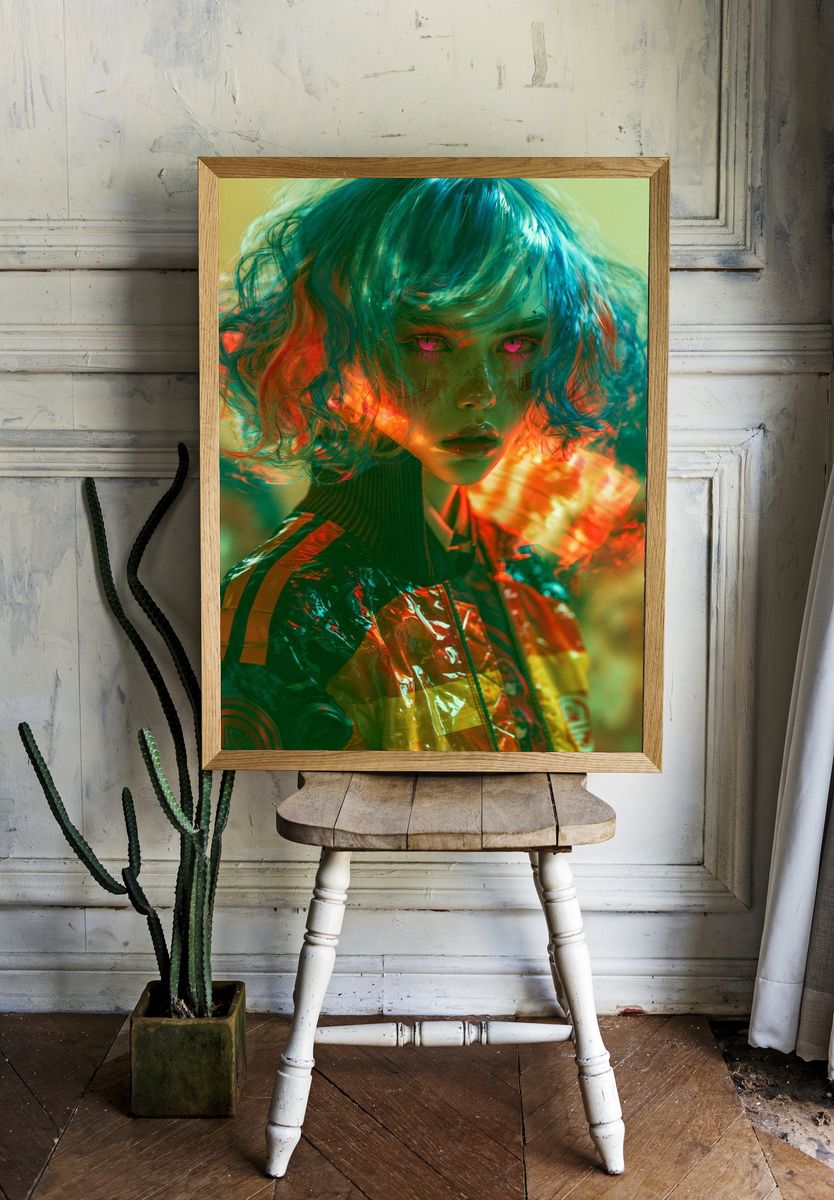 Neon Cyberpunk Portrait Poster. — room view 1