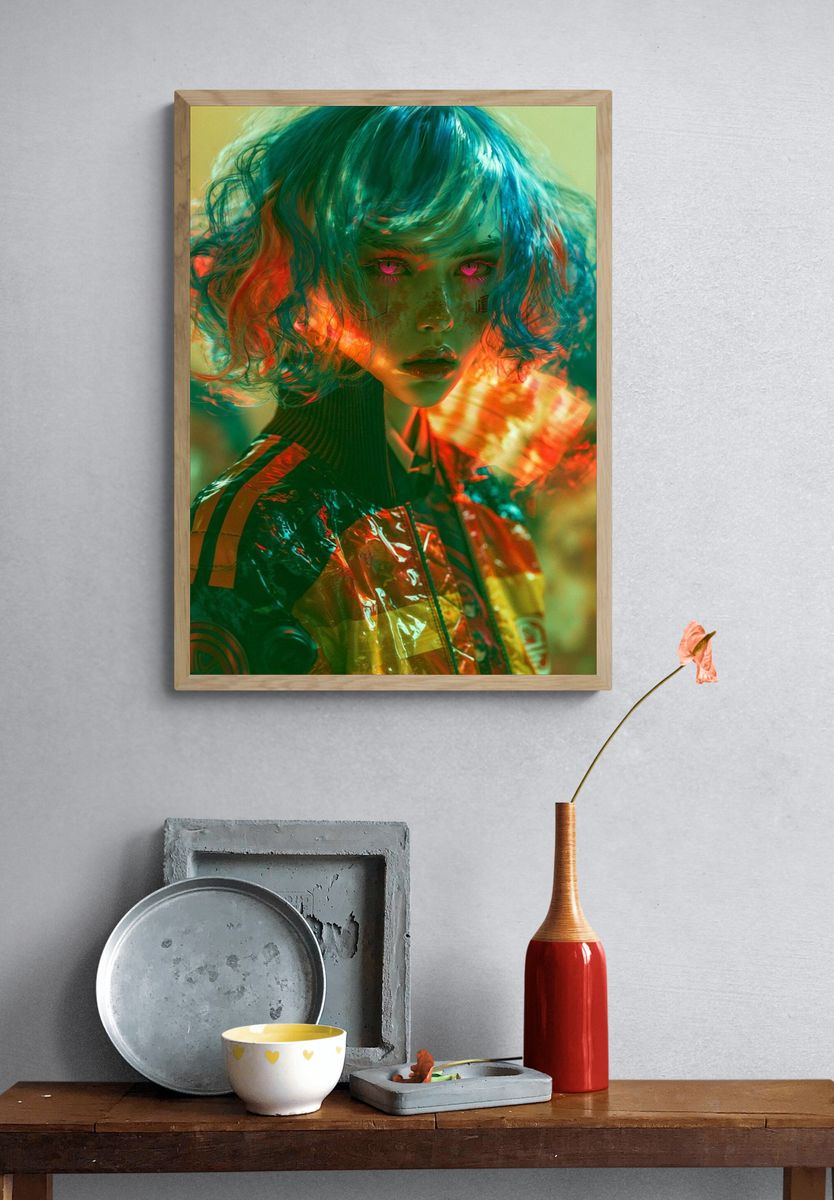 Neon Cyberpunk Portrait Poster. — room view 3