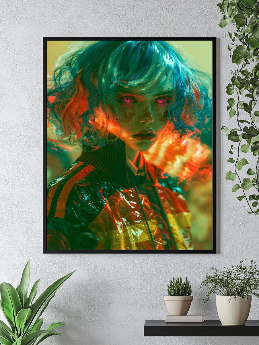 Neon Cyberpunk Portrait Poster. — room view 4