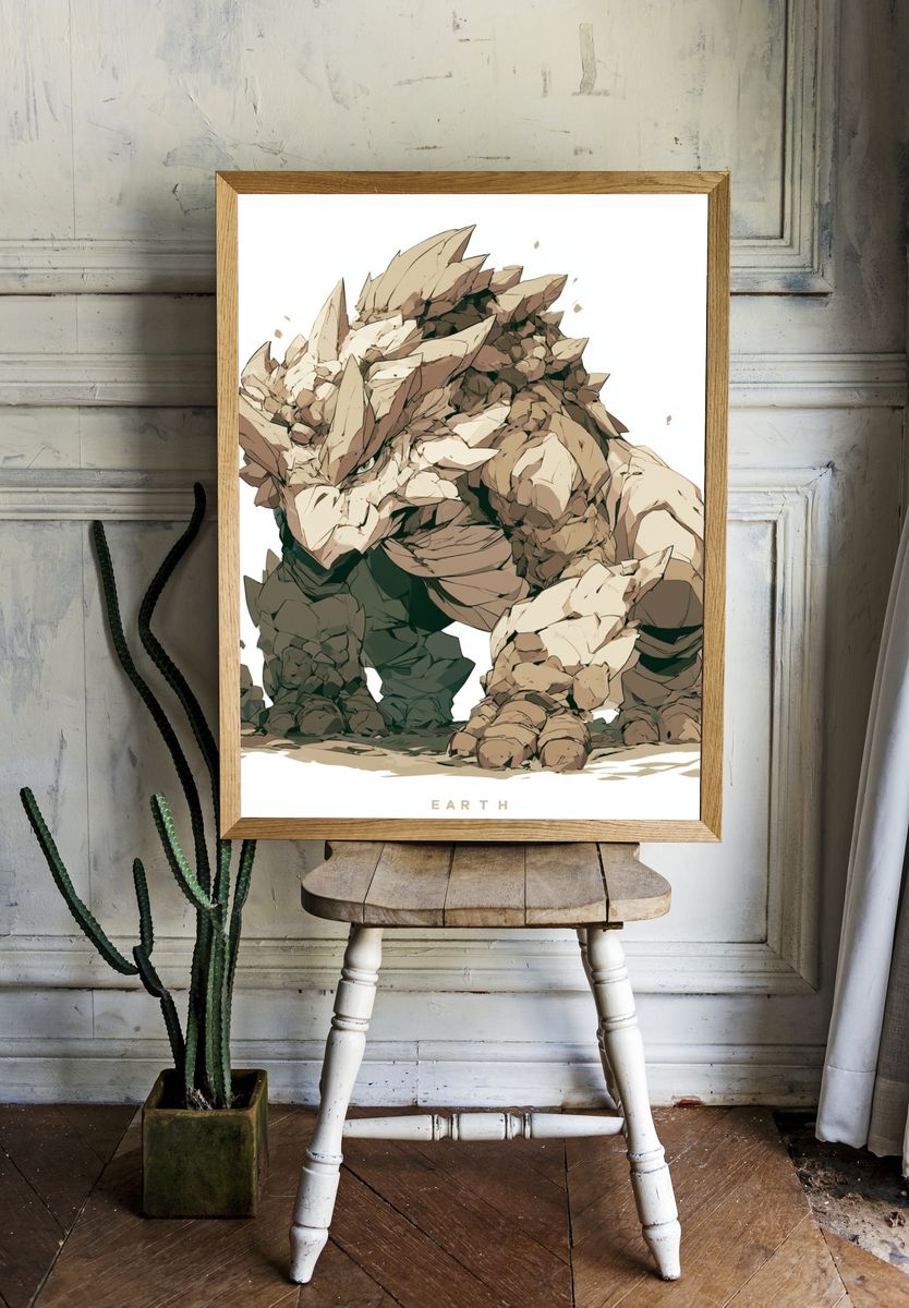 Earth Rock Golem Illustration Poster. — room view 1