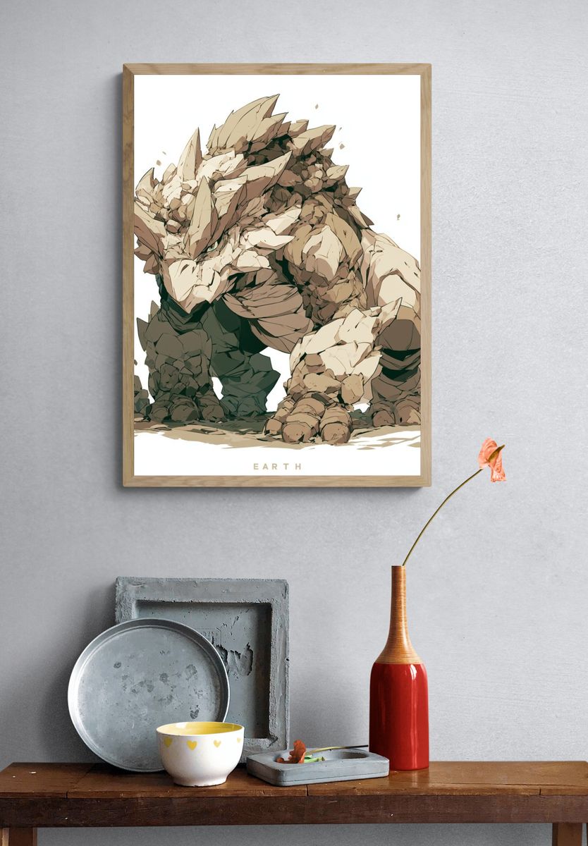 Earth Rock Golem Illustration Poster. — room view 3