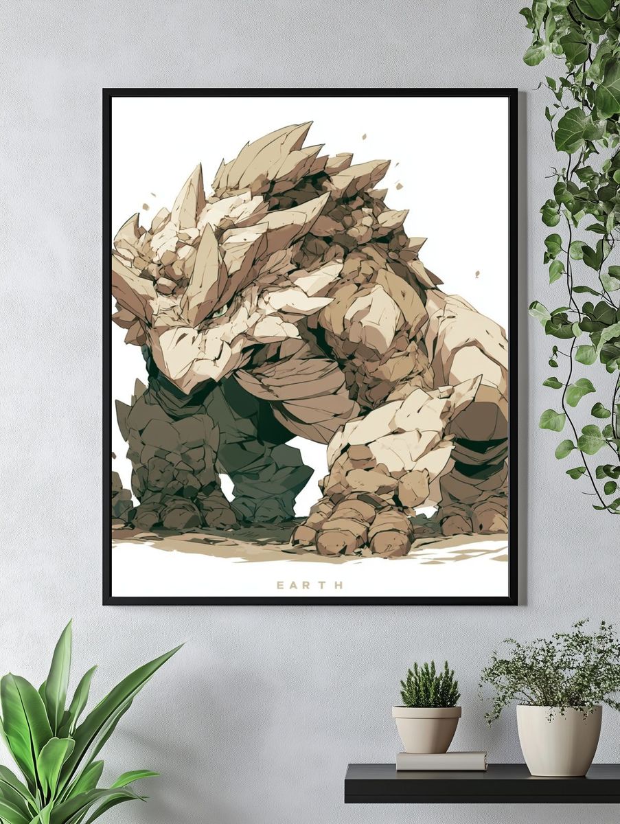 Earth Rock Golem Illustration Poster. — room view 4