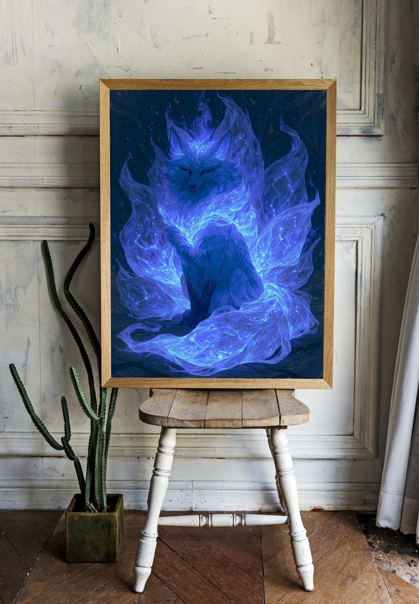 Celestial Fox Digital Art Poster. room preview