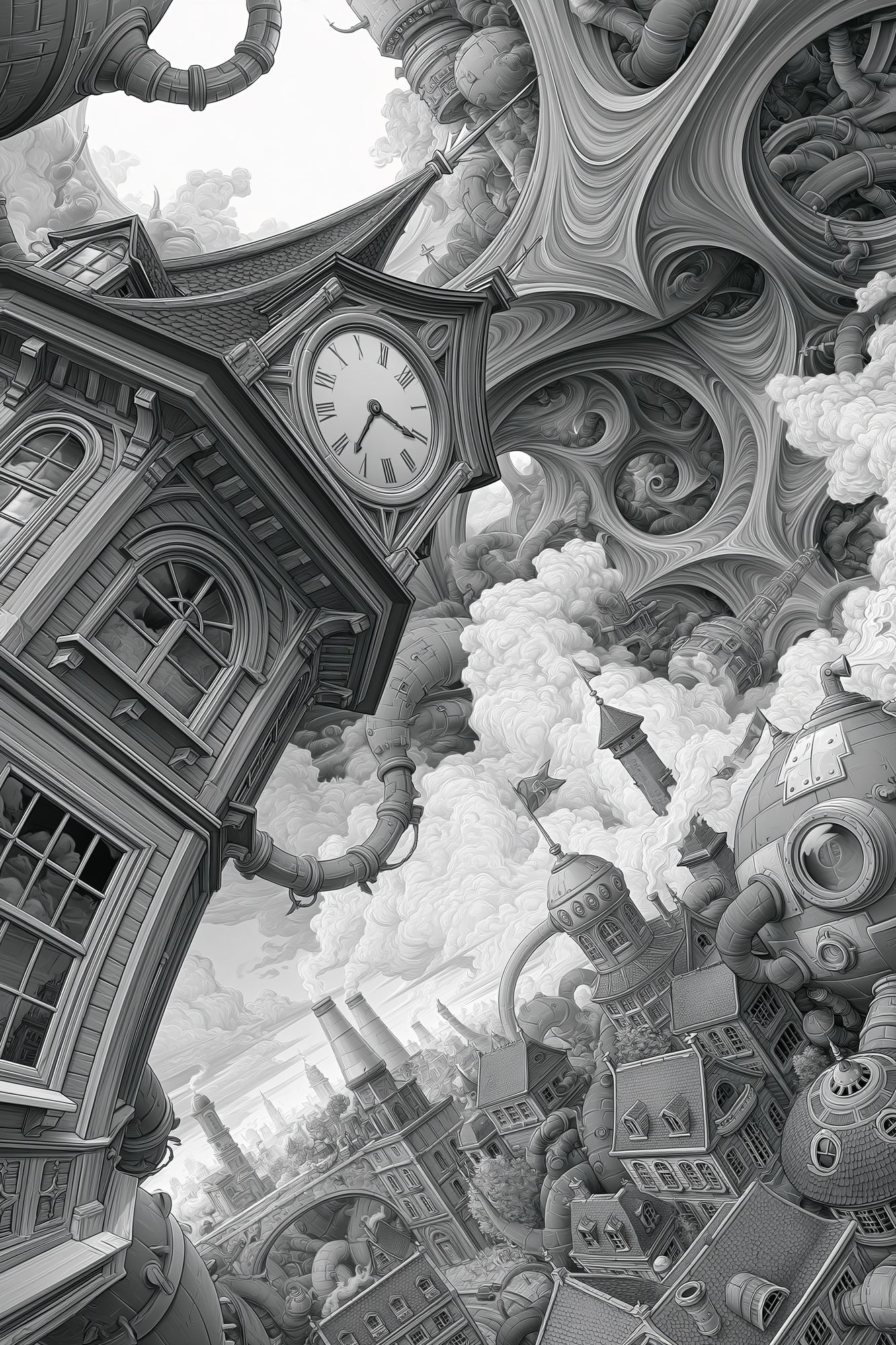 Surreal Clocktower Cityscape Print. poster — illustration art