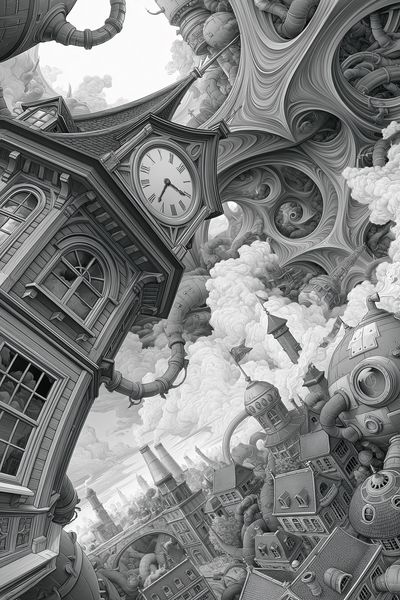 Surreal Clocktower Cityscape Print.