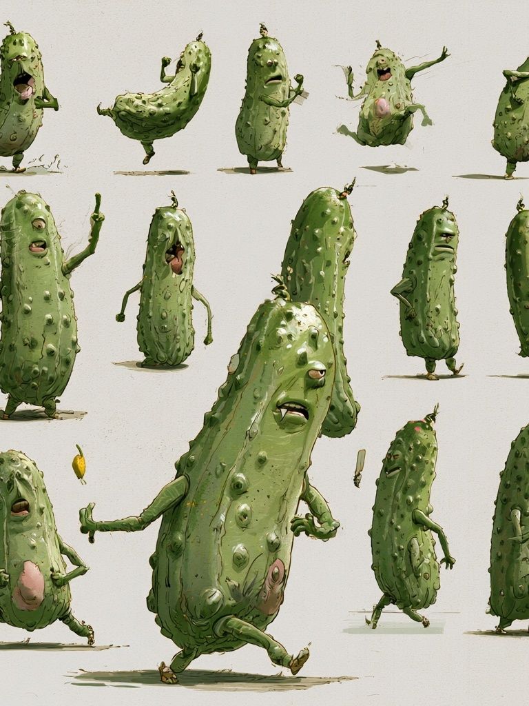Dancing Pickle Characters Illustration Poster. poster detail
