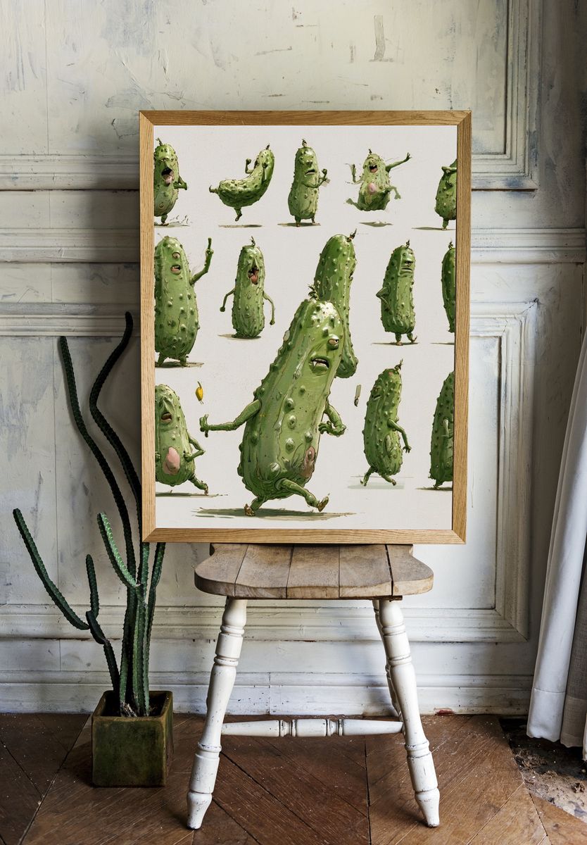Dancing Pickle Characters Illustration Poster. room preview