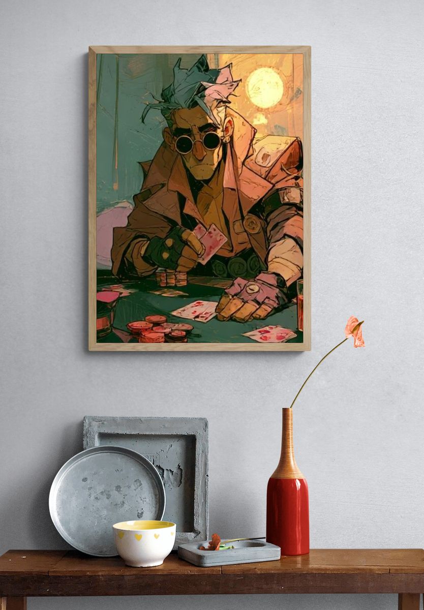 Card Shark Neon Illustration Poster. — room view 3
