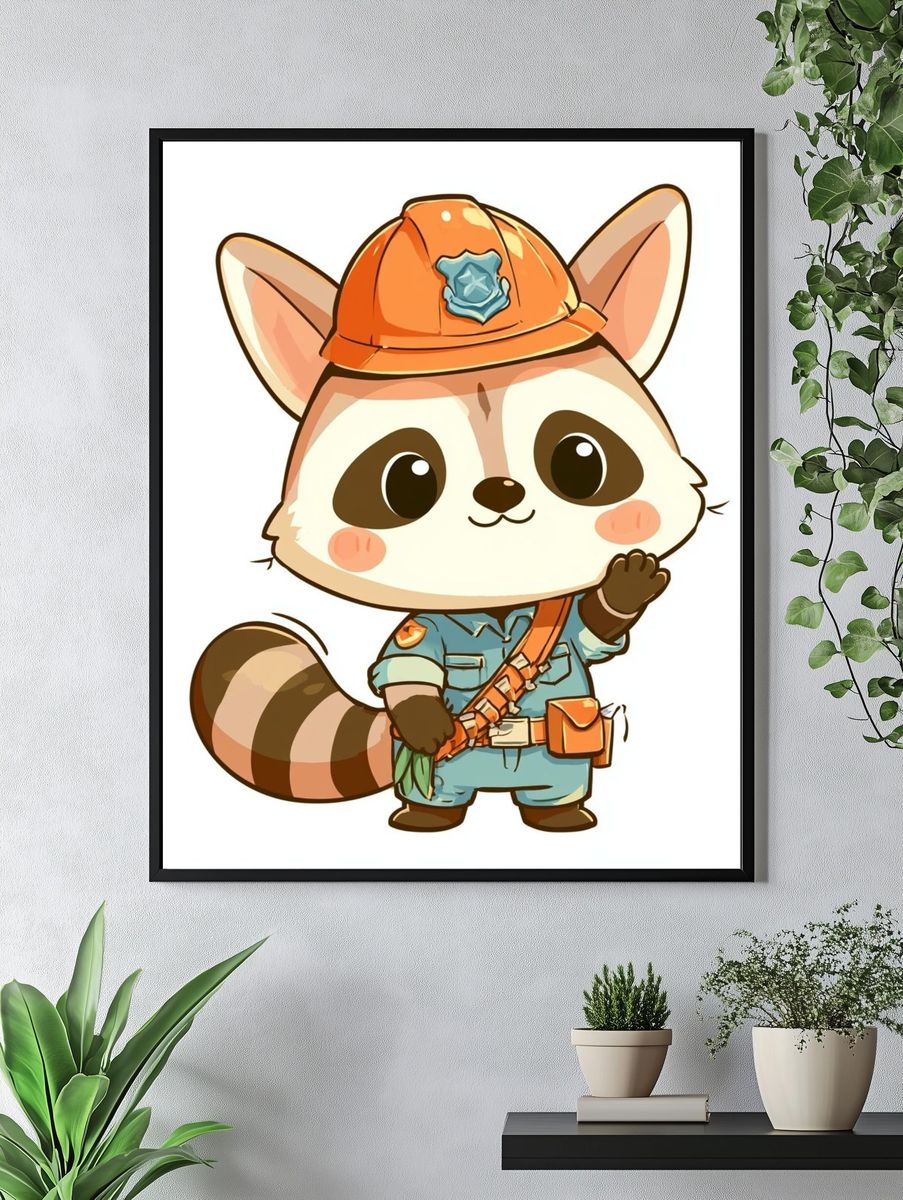 Cute Raccoon Officer Illustration Poster. — room view 4