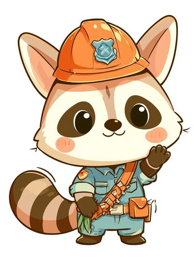 Cute Raccoon Officer Illustration Poster.