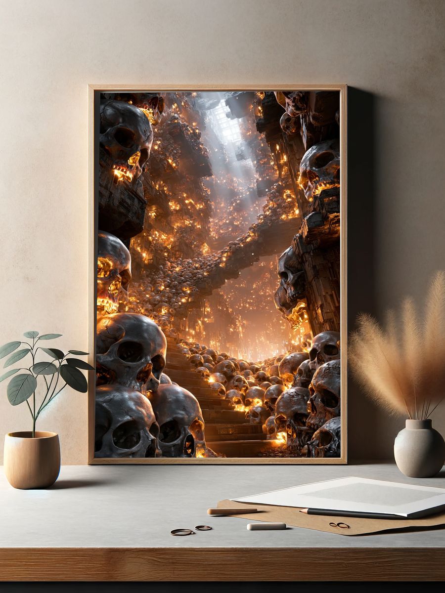 Skull Catacombs Digital Art Poster. — room view 2