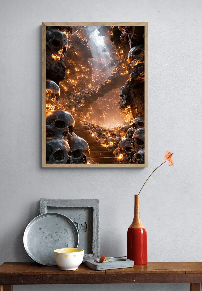Skull Catacombs Digital Art Poster. — room view 3