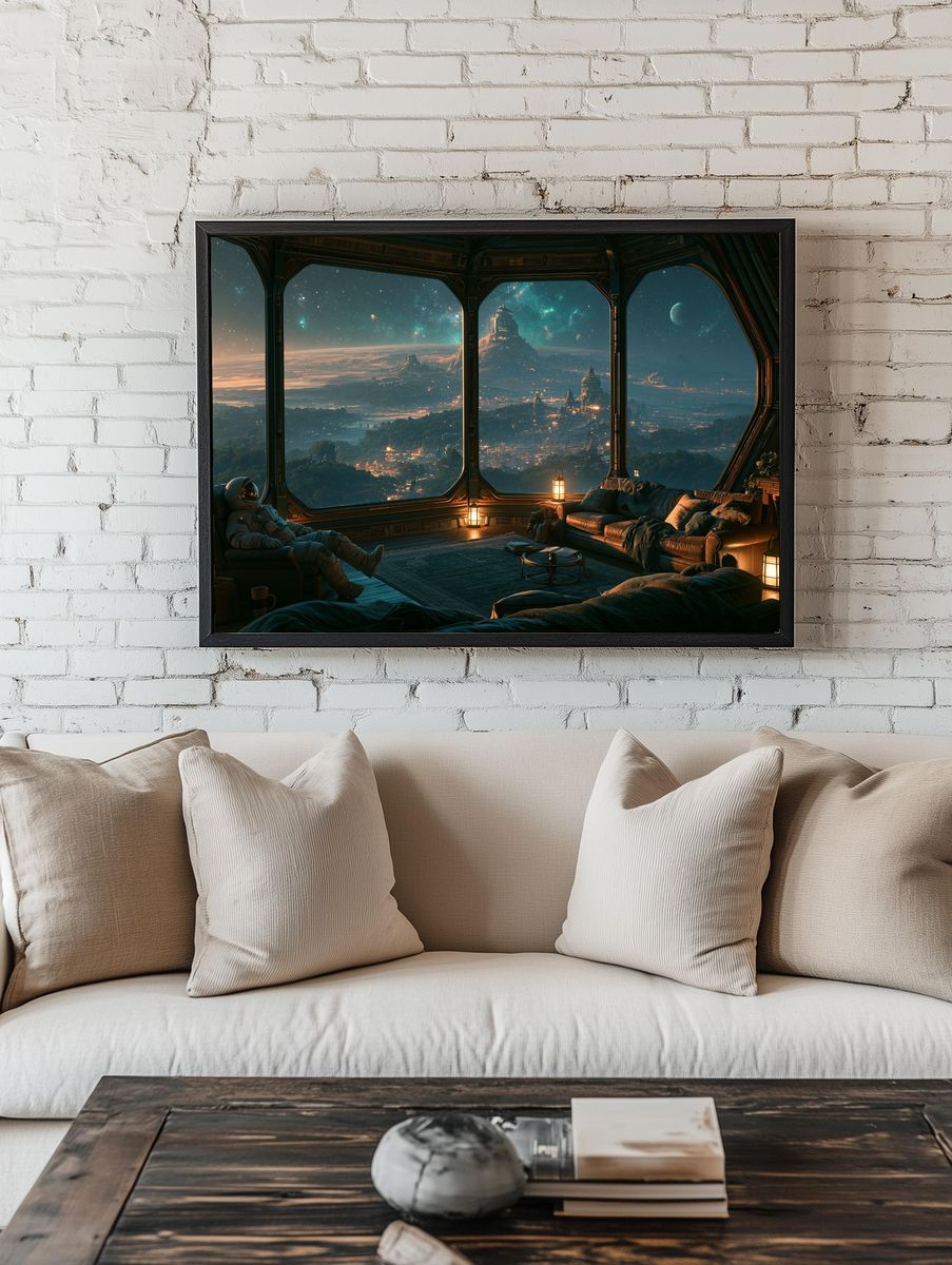 Astronaut Overlook Sci-Fi Print. room preview