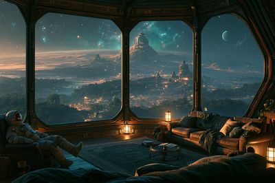 Astronaut Overlook Sci-Fi Print. poster