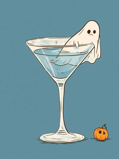 Ghost Martini Illustration Poster.