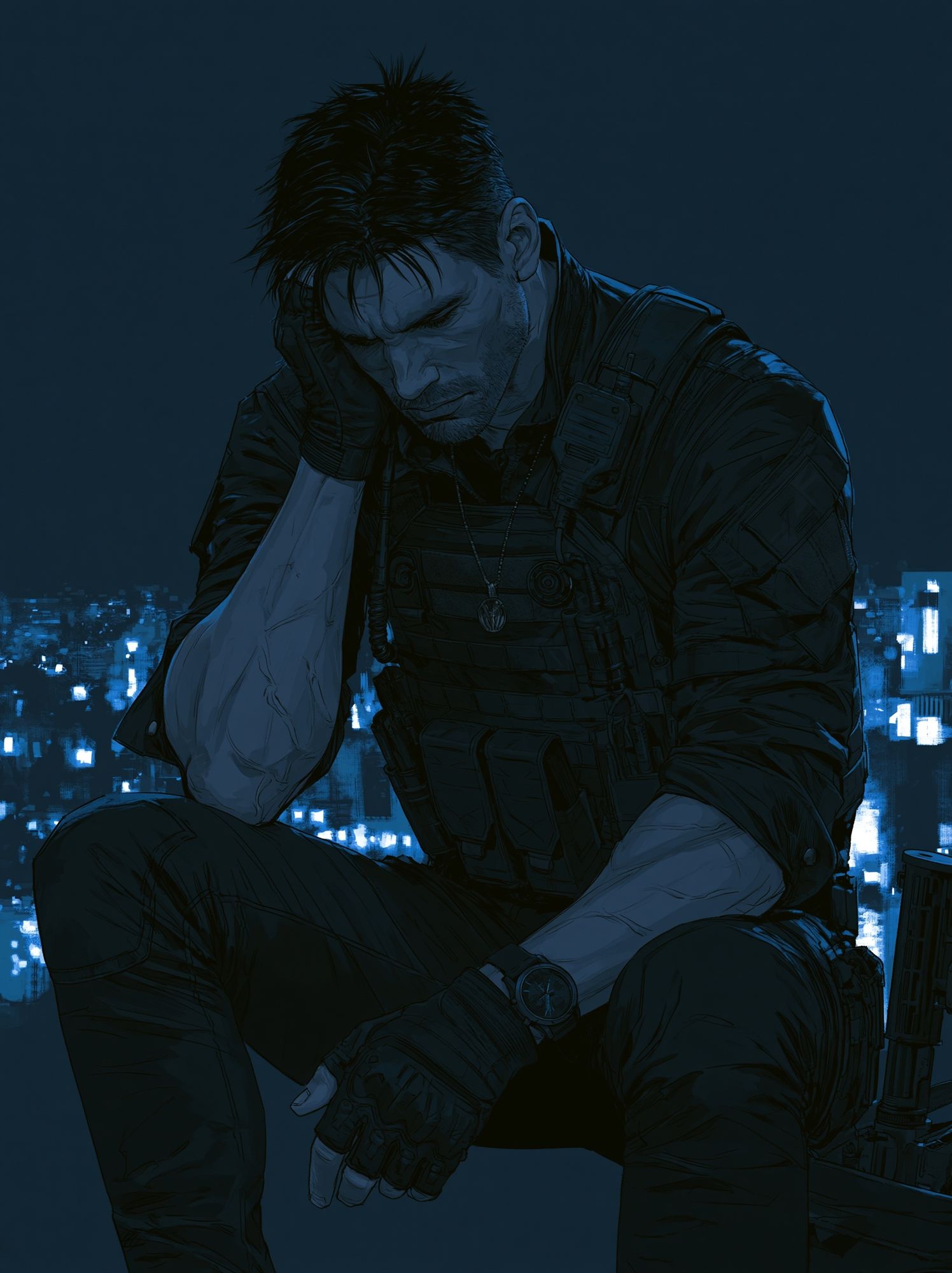 Brooding Tactical Hero Illustration Poster. poster detail