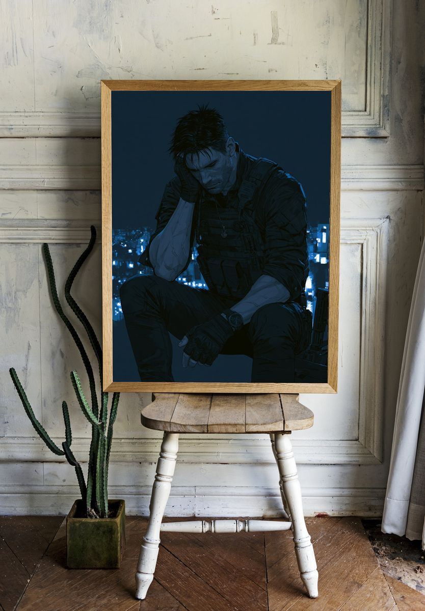 Brooding Tactical Hero Illustration Poster. — room view 1