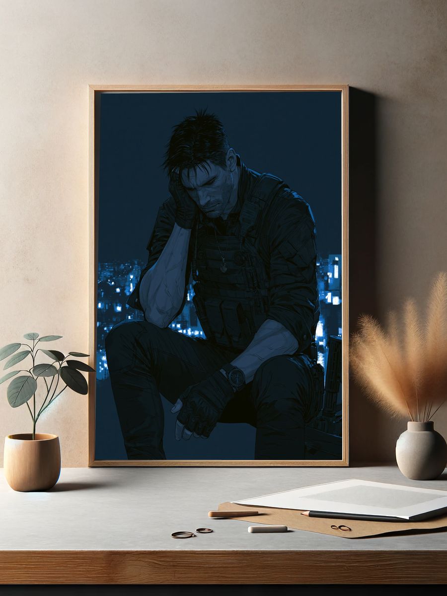 Brooding Tactical Hero Illustration Poster. — room view 2