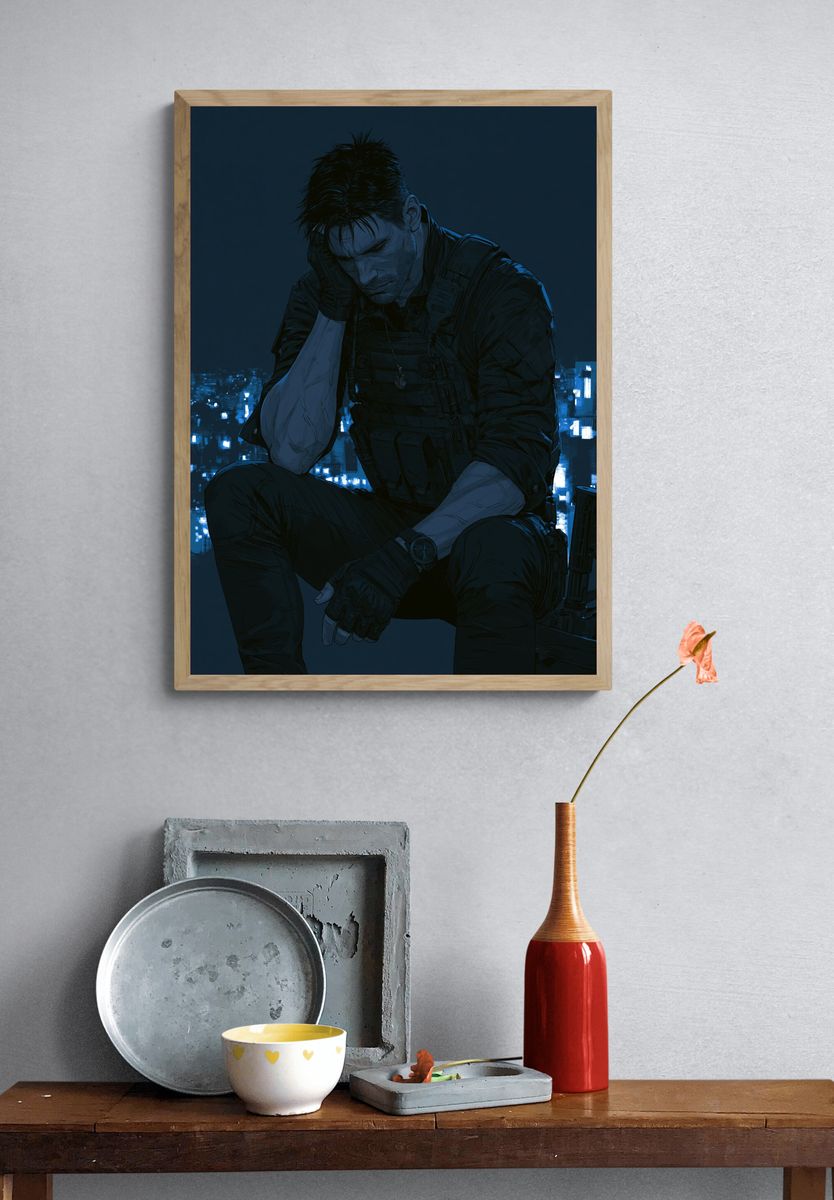 Brooding Tactical Hero Illustration Poster. — room view 3