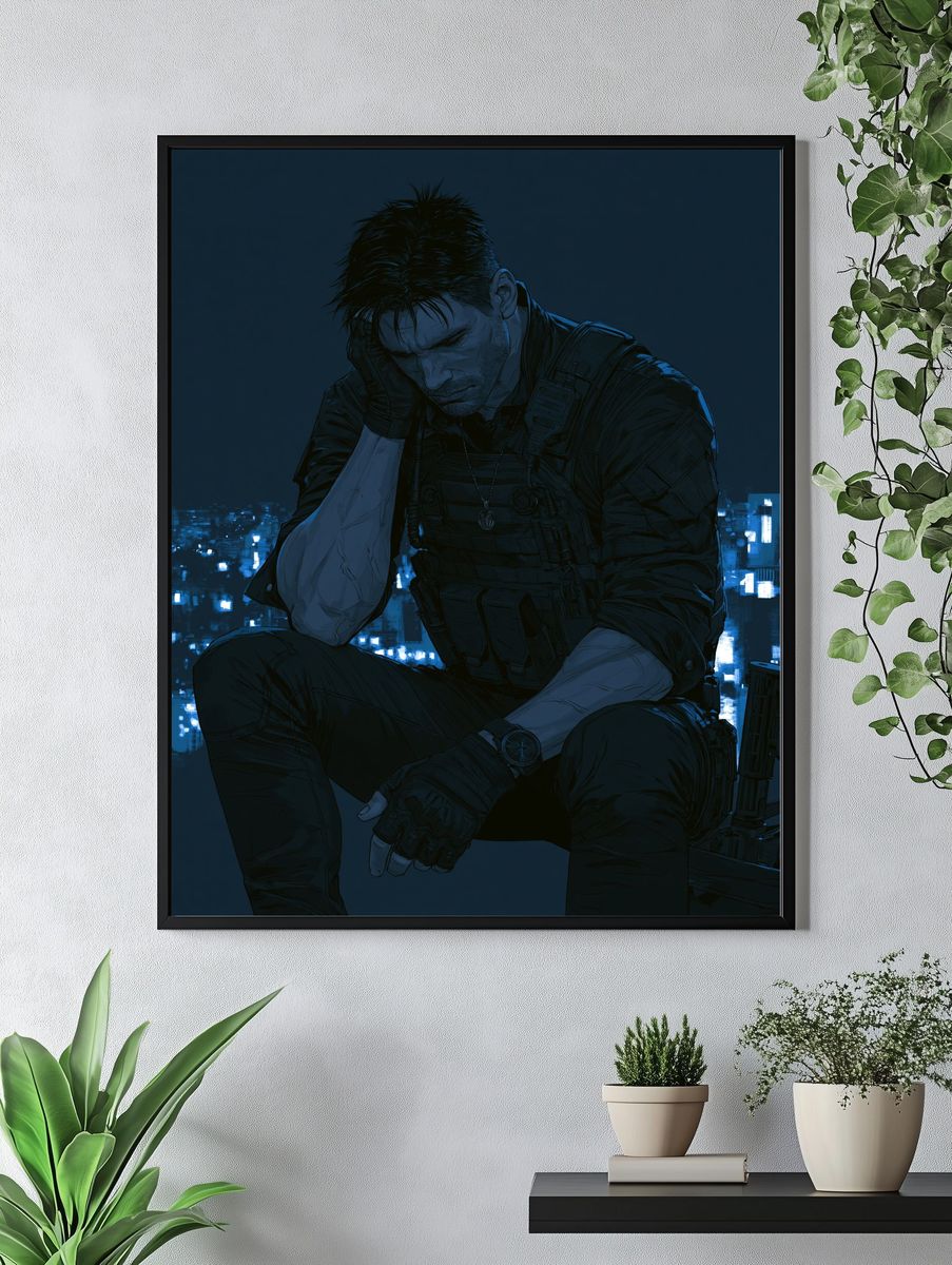 Brooding Tactical Hero Illustration Poster. — room view 4