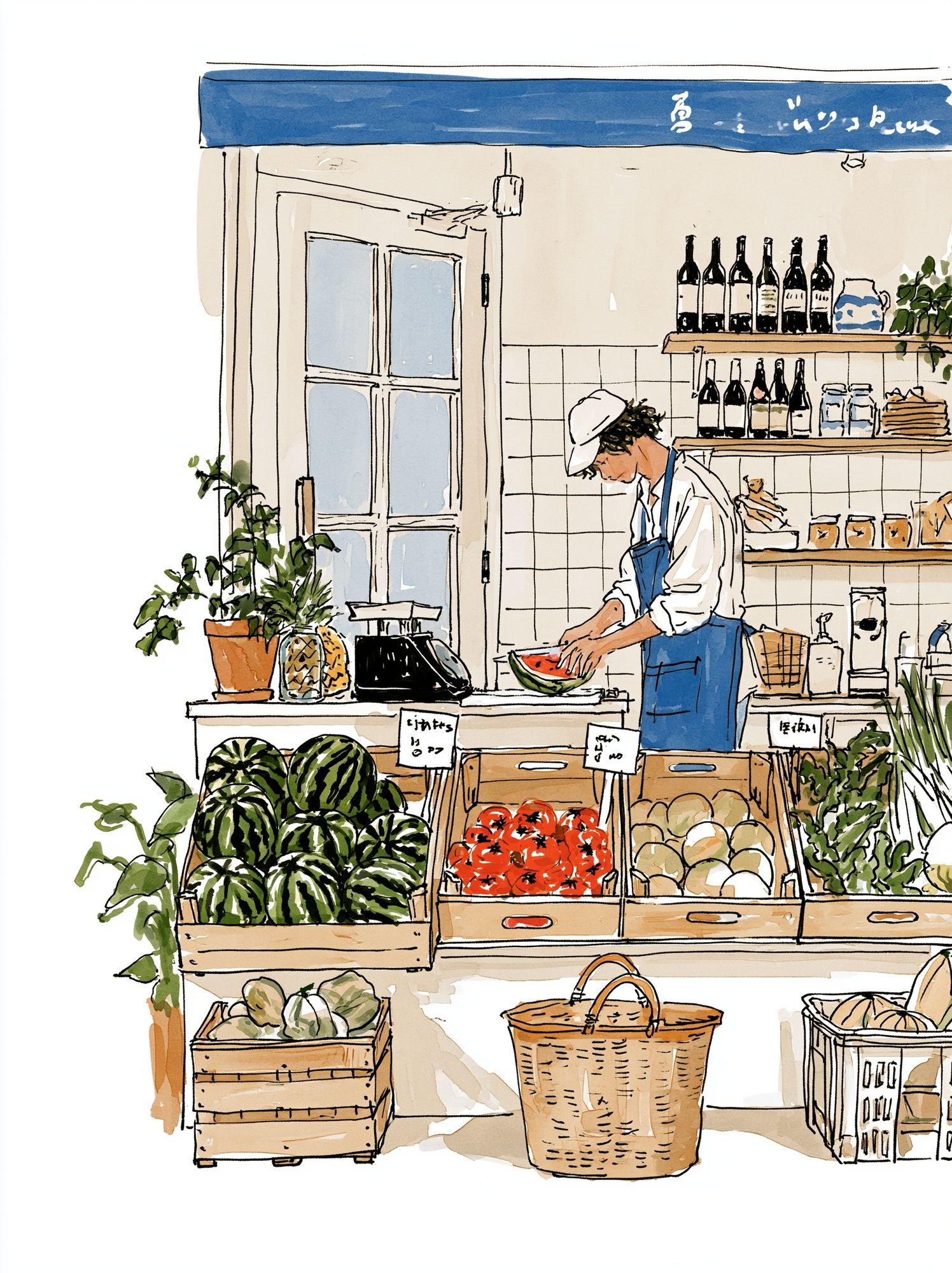 Farmers Market Watercolor Illustration Poster. poster detail