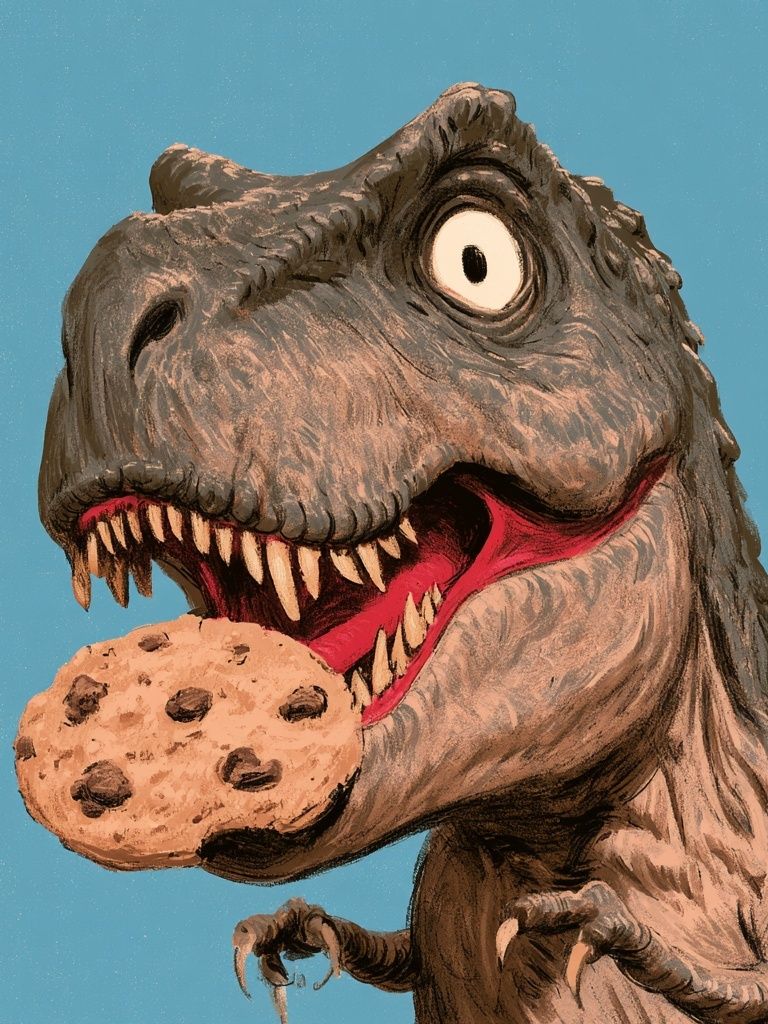 T-Rex Cookie Monster Illustration Poster. poster — illustration art
