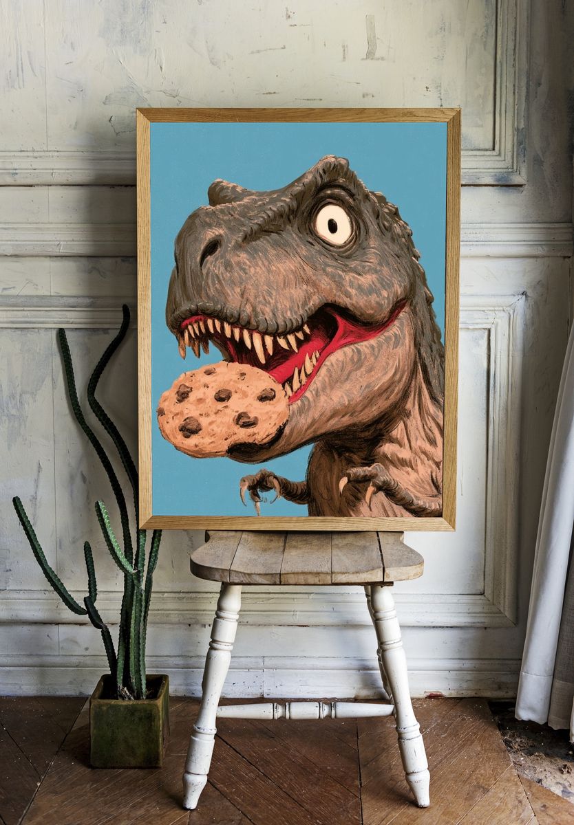 T-Rex Cookie Monster Illustration Poster. room preview