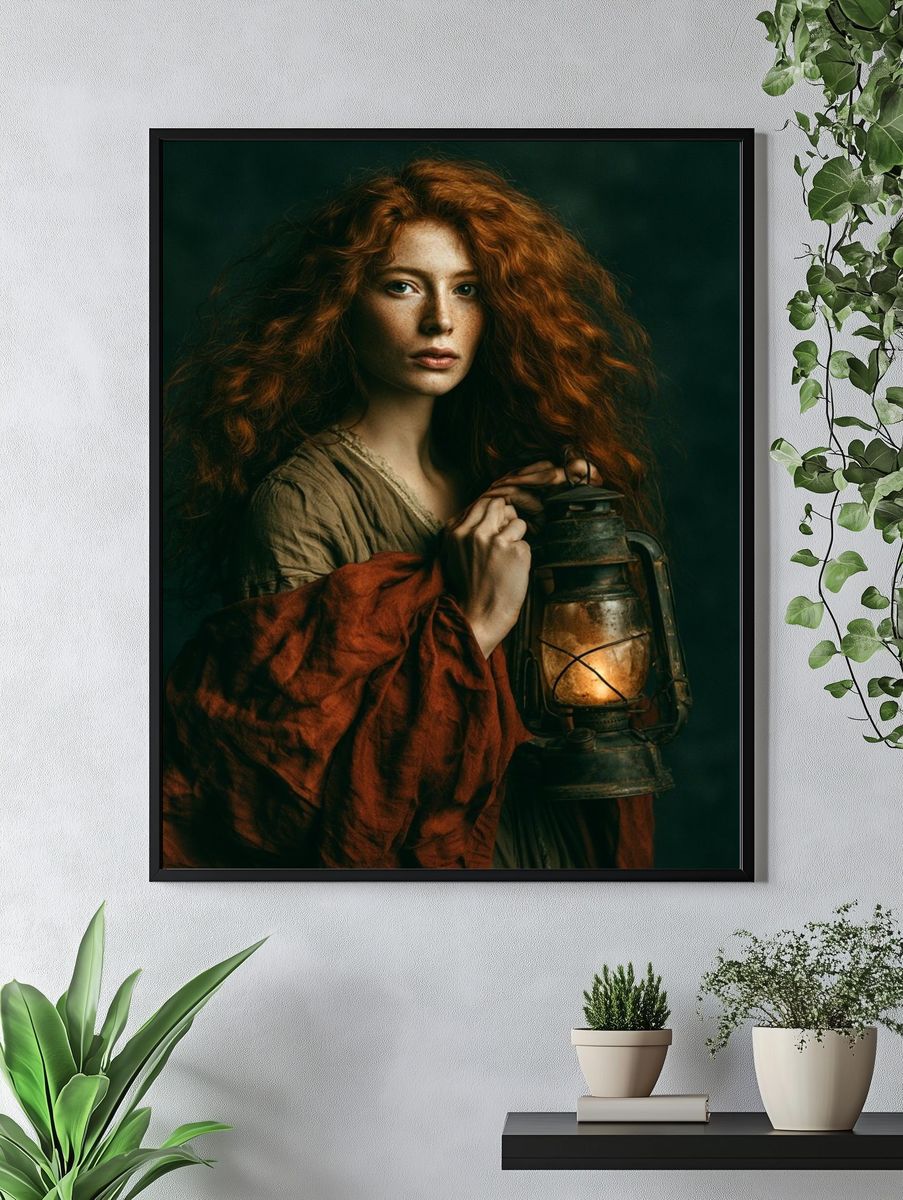 Red-Haired Lantern Portrait Print. — room view 4