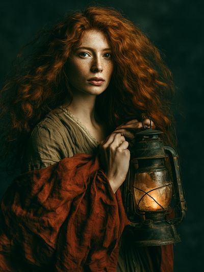 Red-Haired Lantern Portrait Print.