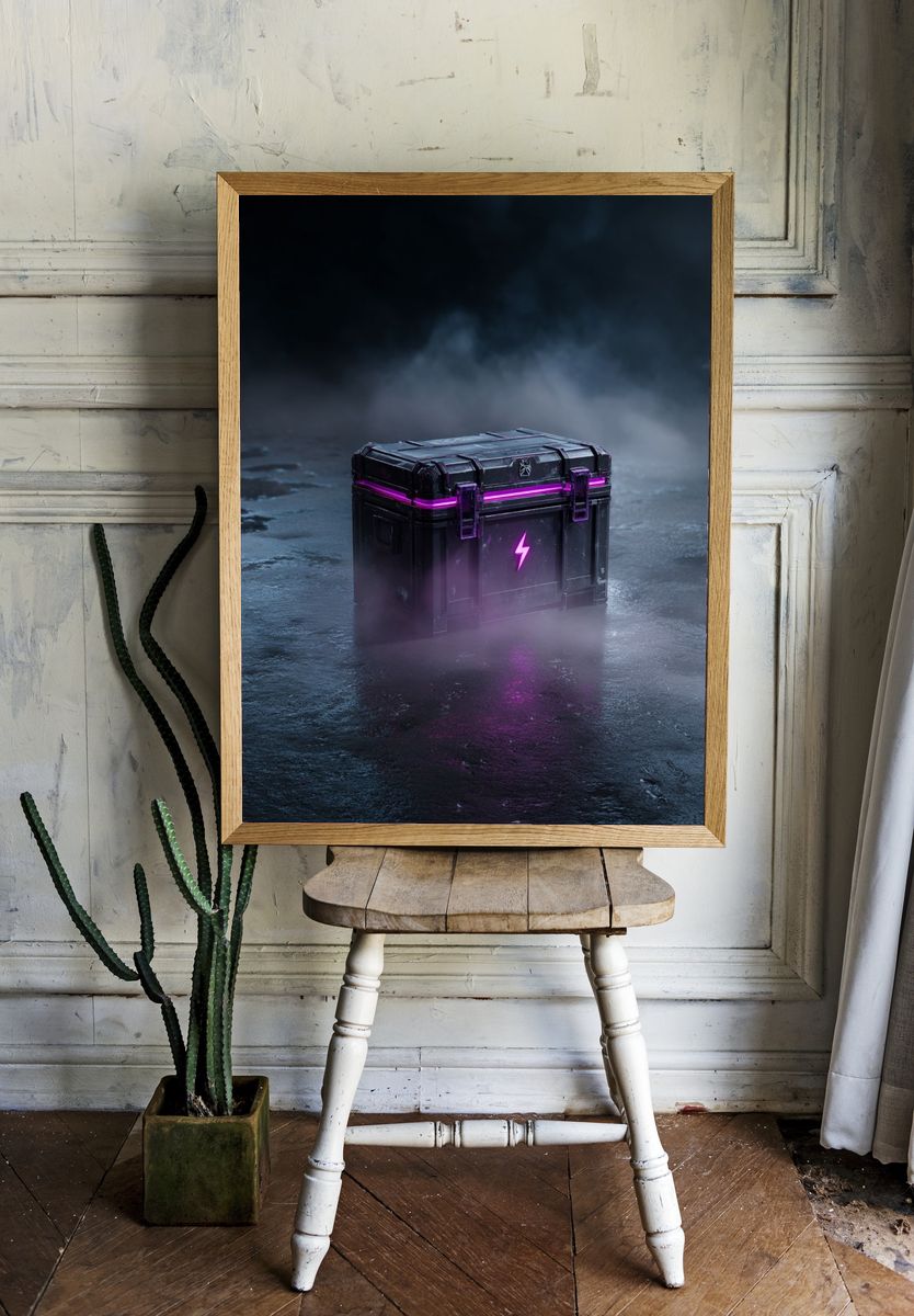 Neon Loot Crate Digital Art Poster. room preview