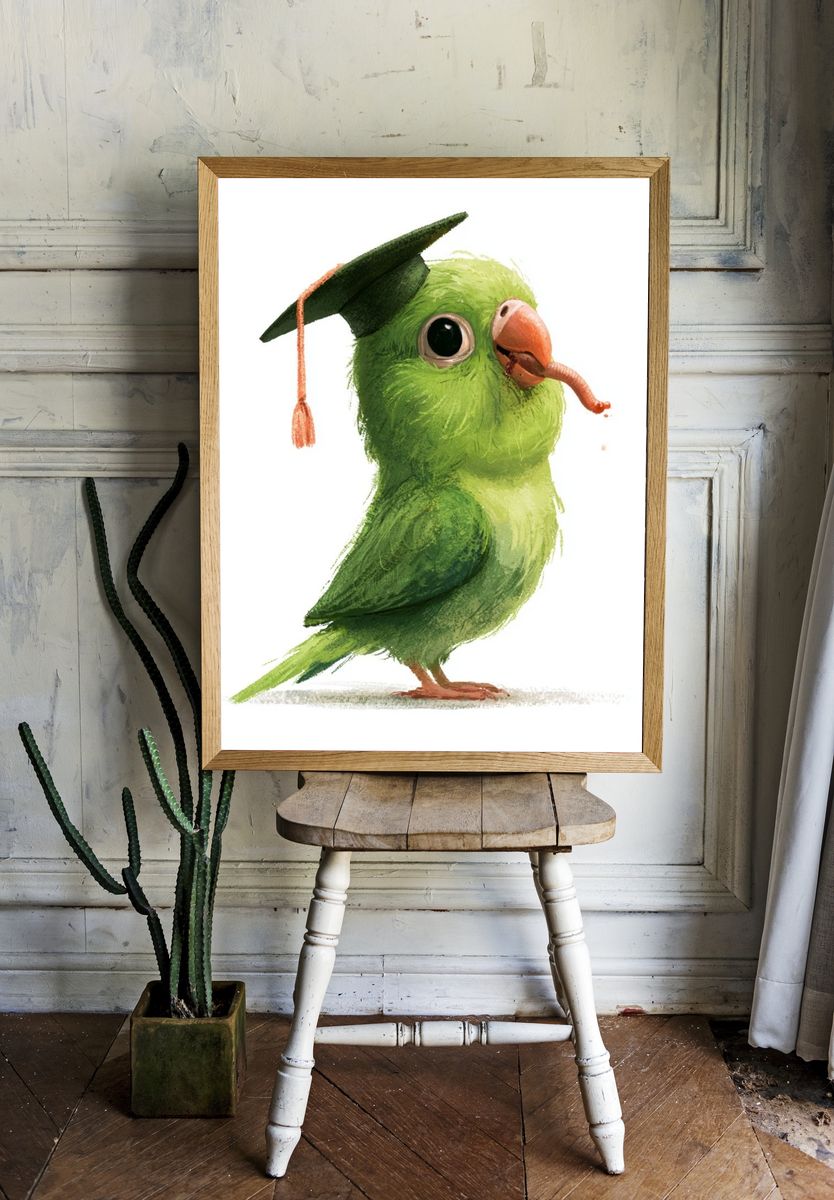 Graduation Parrot Watercolor Poster. room preview