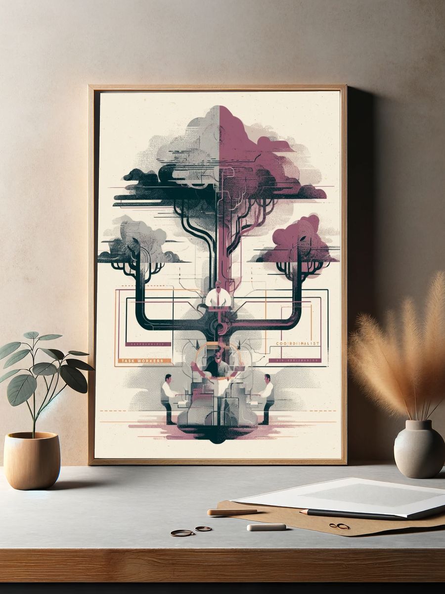 Surreal Office Tree Illustration Poster. — room view 2