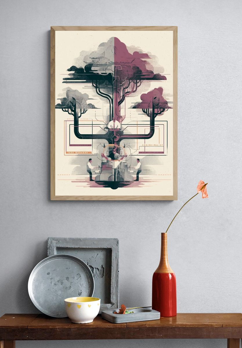 Surreal Office Tree Illustration Poster. — room view 3