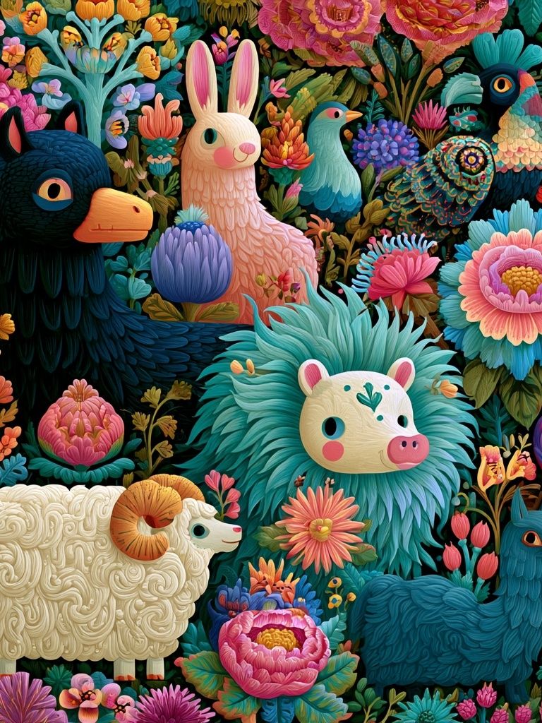 Whimsical Floral Animals Illustration Poster. poster — illustration art