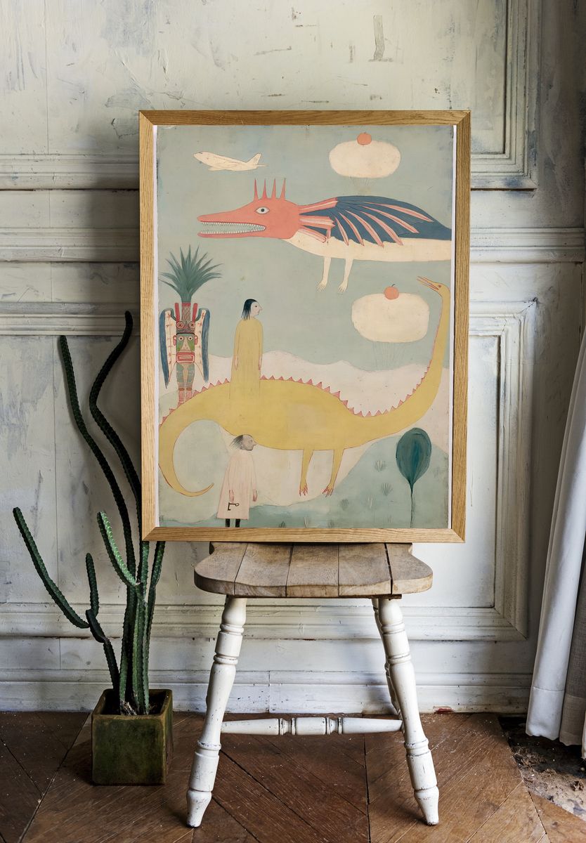 Surreal Dinosaur Dreamscape Print. room preview