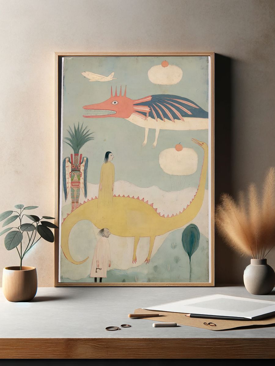 Surreal Dinosaur Dreamscape Print. — room view 2