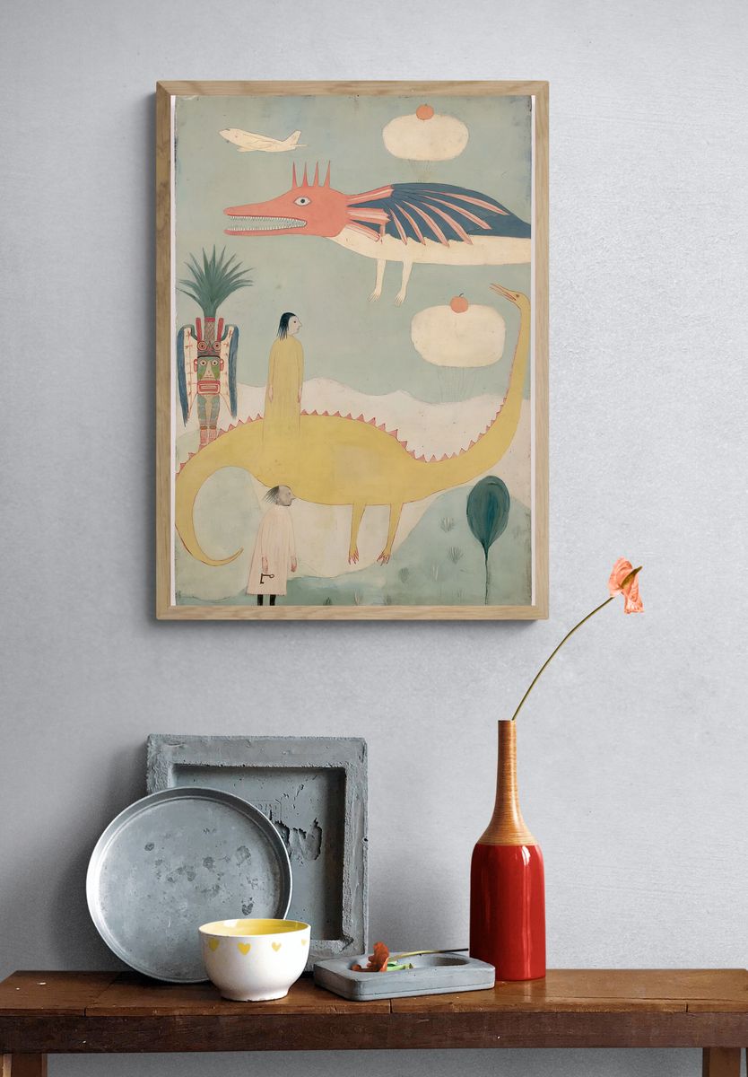 Surreal Dinosaur Dreamscape Print. — room view 3