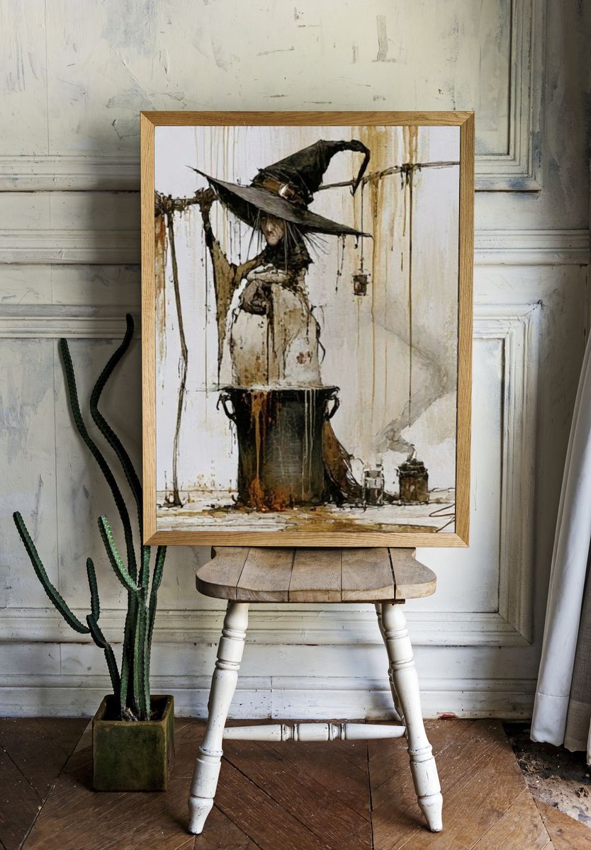 Witch in Hat Illustration Poster. — room view 1