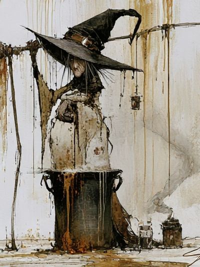 Witch in Hat Illustration Poster.